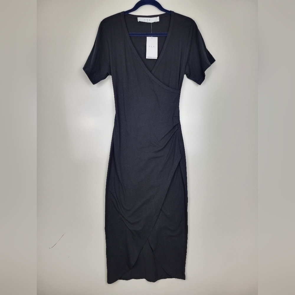 NWT IRO Black Wrap-Over Lemica Midi Dress Short Sleeve Size Medium - Picture 5 of 14